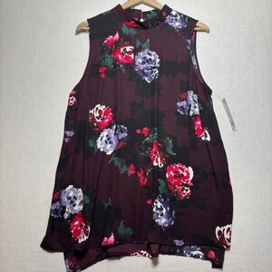 New Apt 9 Sleeveless Sheer Mock Neck Floral Print‎ Blouse Tunic Top XL